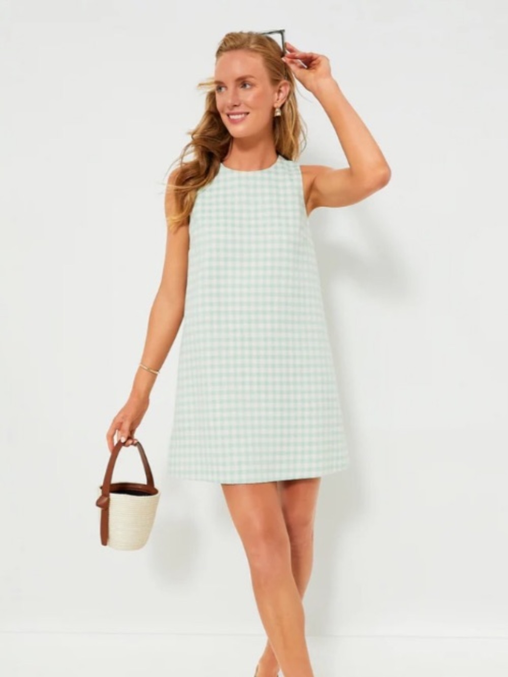 Tuckernuck mint green & white Gingham Mini Dress green check print NEW Size L - Picture 7 of 13